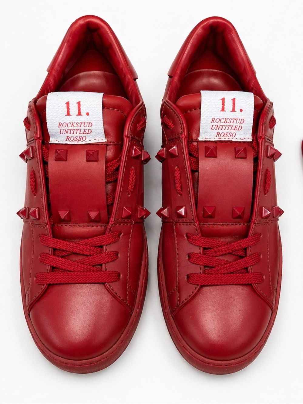 Valentino 11. Rockstud Untitled Rosso Leather Sneakers Size 37 1/2